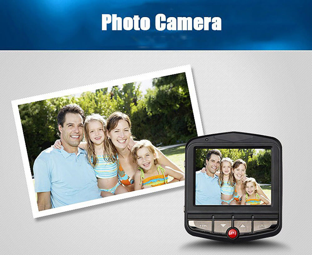 GT300 720P 2.4inch Car Dashcam Video Recorder Generalplus 1248 CMOS Image Sensor 120 Degree View Angle Night View Car DVR - Black