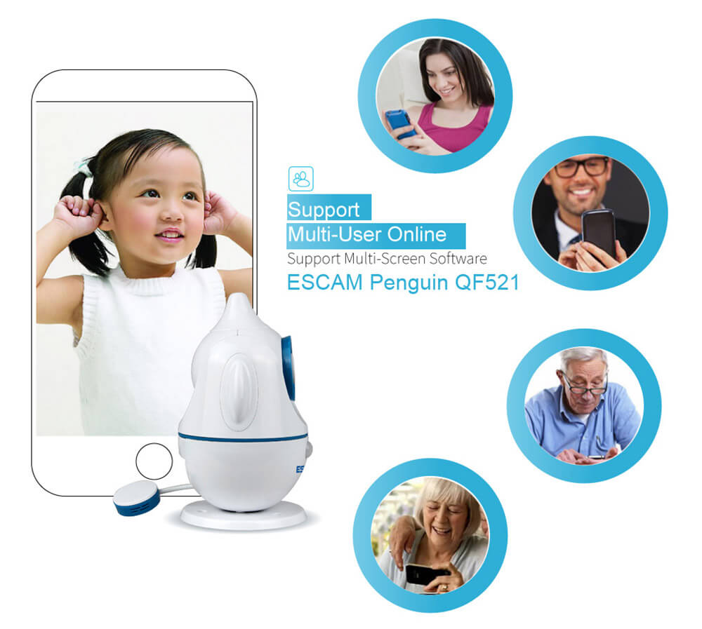 ESCAM Penguin QF521 Wireless WiFi Baby Monitor HD 720P P2P Smart Security Camera - White