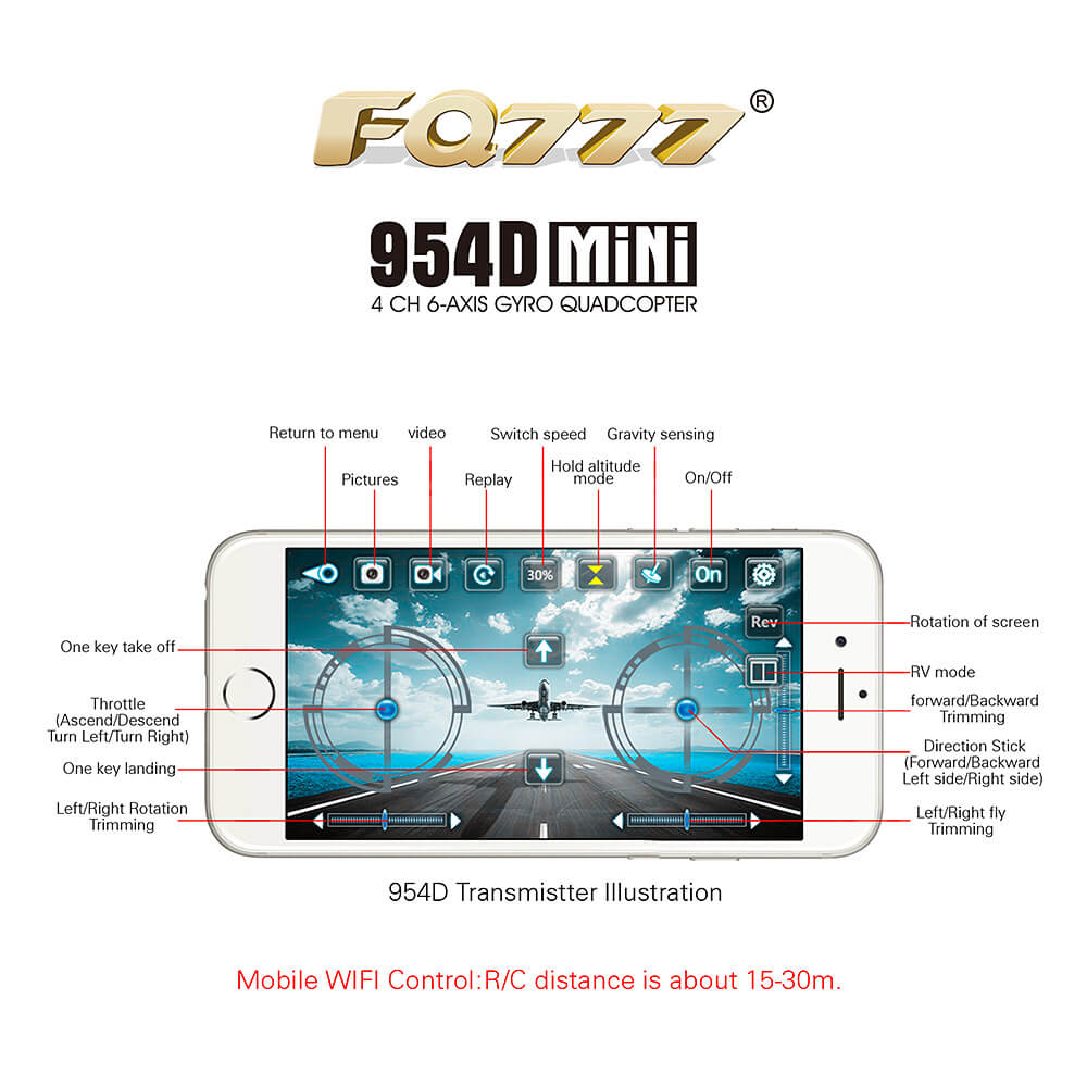 FQ777-954D WIFI FPV Camera Altitude Hold Mode 3D Flip 6-AXIS GYRO RC Nano Quadcopter BNF - Red