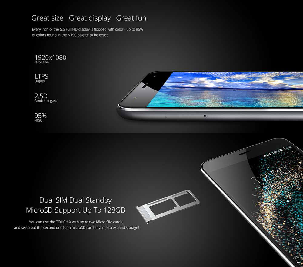 UMI TOUCH X 5.5inch 2.5D FHD 4G LTE Android 6.0 2GB 16GB Smartphone 64bit MTK6735A Quad-Core 1.3GHz 5.0MP 13.0MP 4000mAh OTG Metal Body - Gray