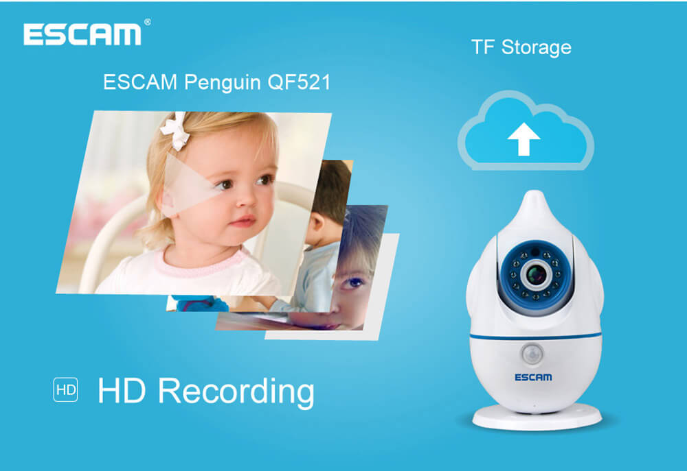 ESCAM Penguin QF521 Wireless WiFi Baby Monitor HD 720P P2P Smart Security Camera - White