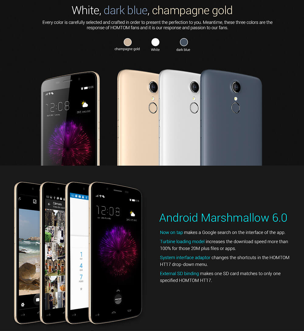 [Package C]HOMTOM HT17 5.5inch HD 4G Android 6.0 MT6737 Quad Core 1GB RAM 8GB ROM Smartphone(Champange Gold) + Leather Case(Brown) + Tempered Glass
