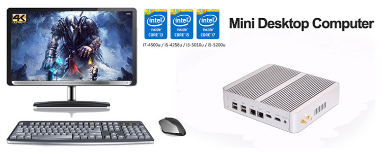 Hystou FMP03B Fanless Mini PC Intel Broadwell Core&trade; i5-5200U 4G/128G Dual HDMI WIFI Dual 1000M LAN SATA WIFI Bluetooth