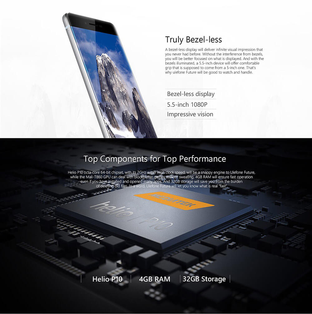 [Spain Stock]Ulefone Future 5.5inch FHD 4G Android 6.0 MTK6755 Smartphone Octa Core 4GB RAM 32GB ROM 16.0MP Touch ID Type-C OTG Fast Charge - Space Grey
