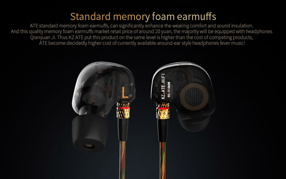 KZ-ATE 3.5mm In-Ear Earphones with Mic HiFi Stereo Headphones Super Bass Noise Canceling Sport Headset