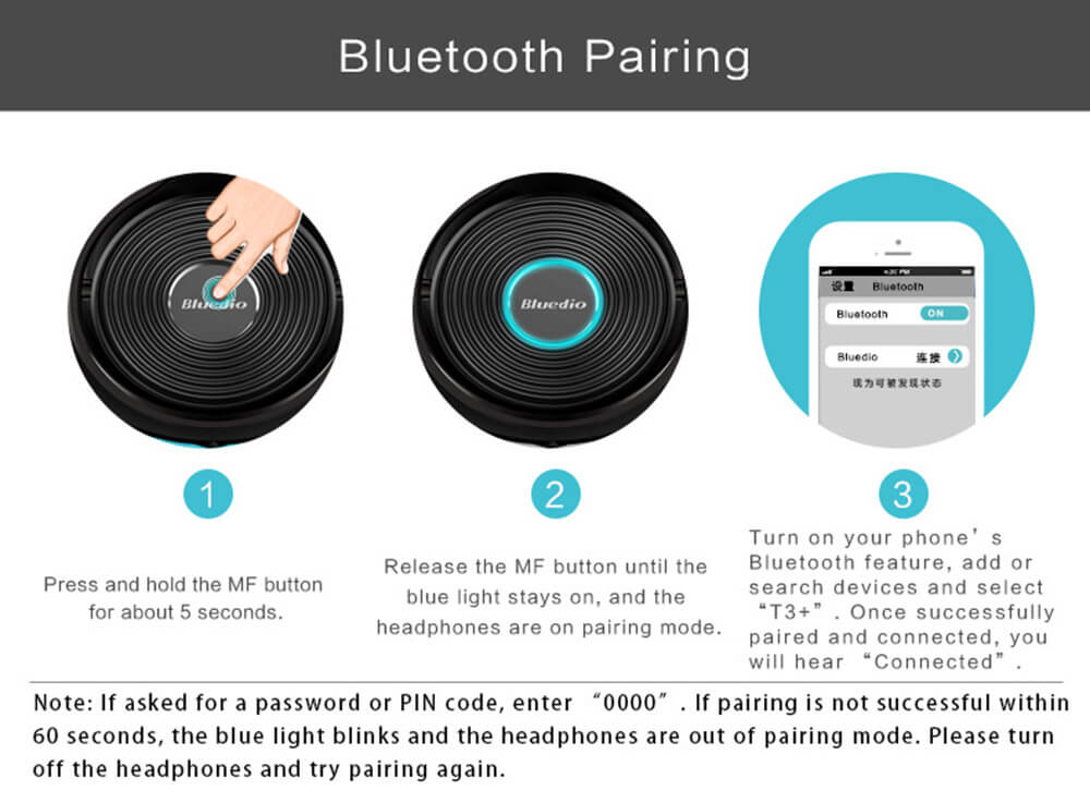 Bluedio T3 Bluetooth4.1 Bass Stereo Headset TF Metal Folding Headphone - Black