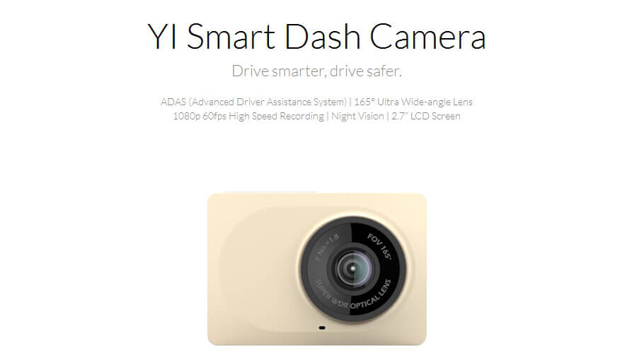[International Edition] Xiaoyi Yi Smart Car DVR Dash Camera (Gold) + Car Suction Cup + 16GB Micro SD Card