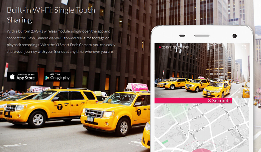 [International Edition] Xiaoyi Yi Smart Car DVR Dash Camera (Gold) + Car Suction Cup + 16GB Micro SD Card