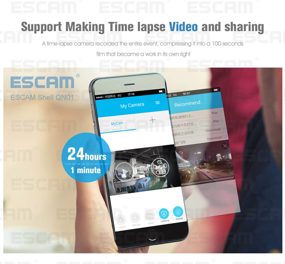 ESCAM Shell QN01 FHD 1080P WiFi Ambarella Chipet IP Camera Camcorder Night Vision Network Camera