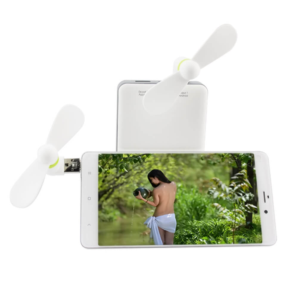 USB And Micro USB Two In One Colorful Mini Phone Fan For Android Phones And Devices With USB Ports - White