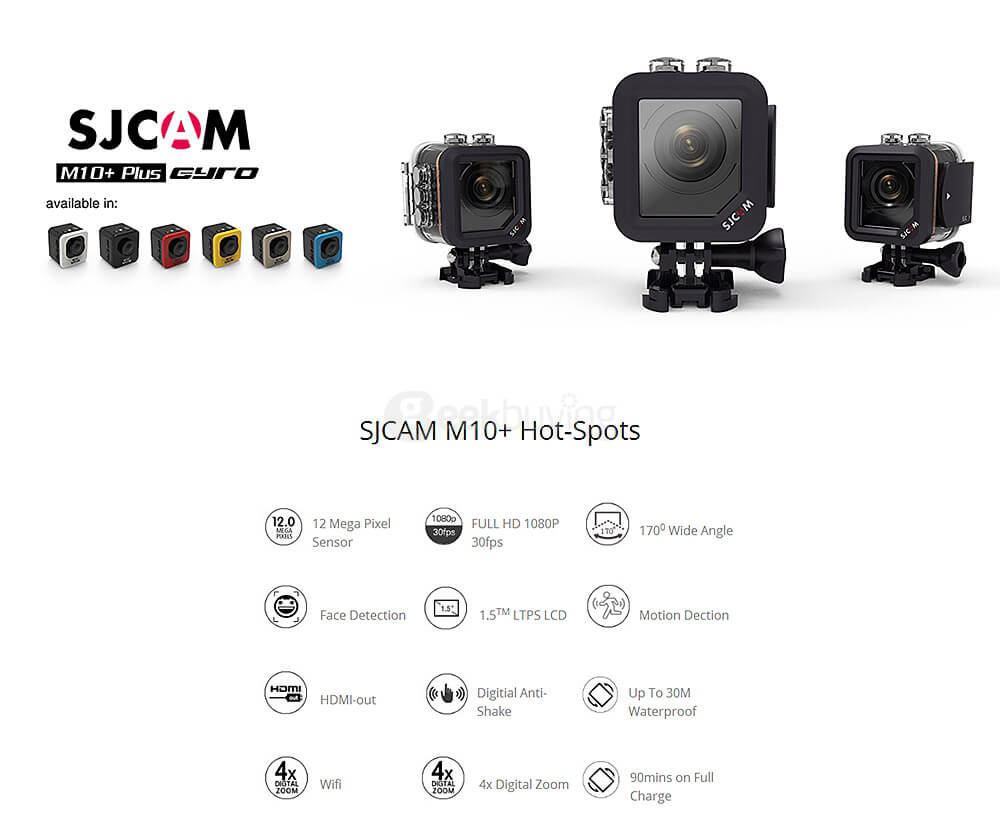SJCAM M10 Plus Sports Camera DV 2K Resolution Novatek NTK96660 Chipset 170 Wide Angle Fisheyes Lens IP 86 Action Camera  -  Black