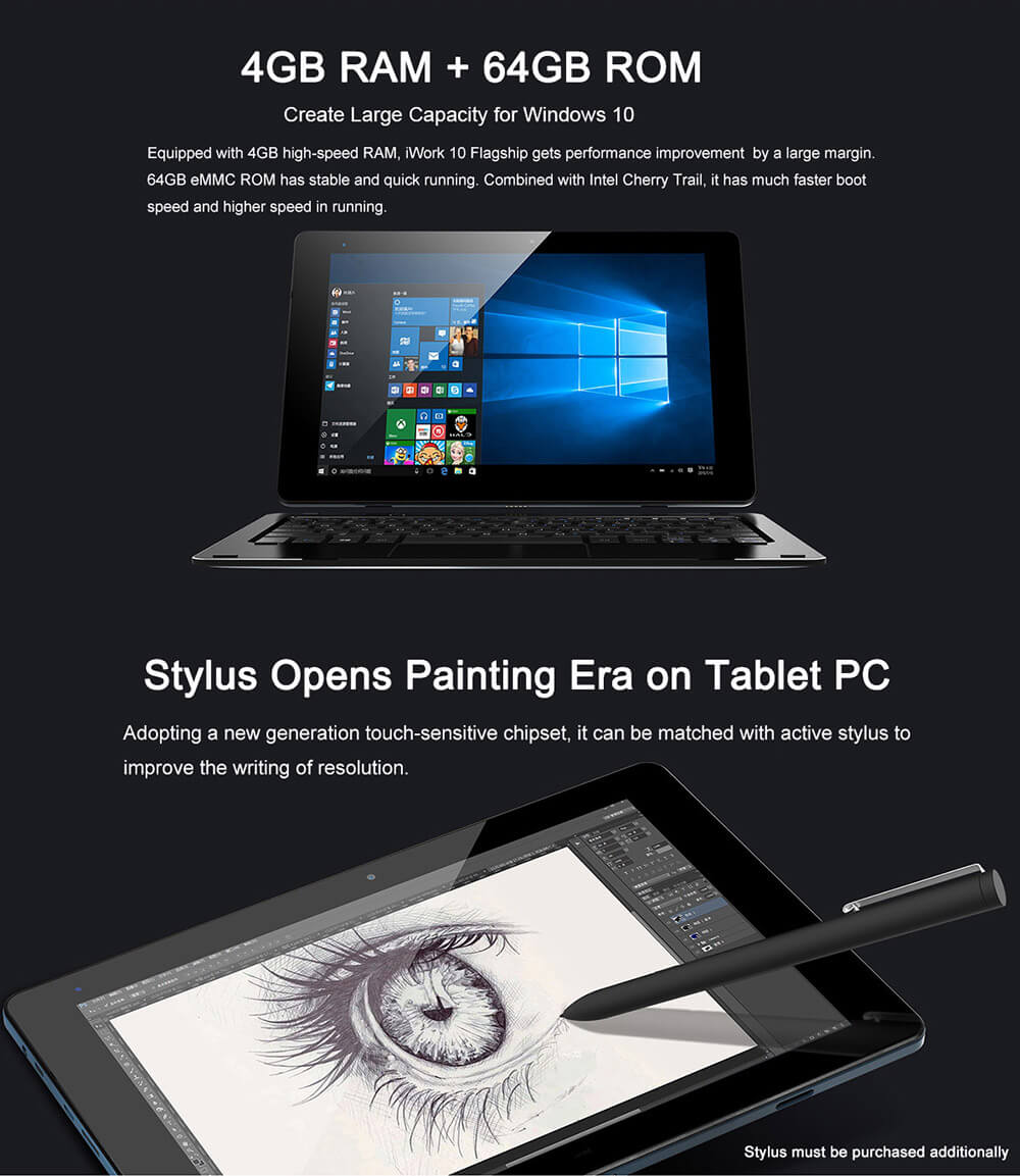 Cube iWork10 Flagship Type-C Intel Cherry Trail Z8300 2in1 Tablet 10.1 inch Dual OS Windows 10 + Android 5.1 Quad Core 1.84GHz IPS 1920*1200 - Blue