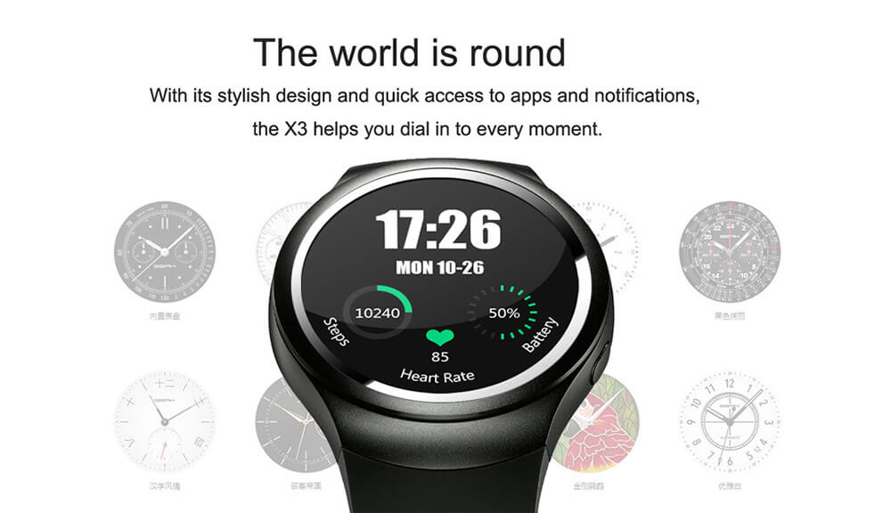 X3 (K9) Android 4.4 3G WiFi GPS Smart Watch Phone MTK6572 Dual Core 512MB RAM 4GB ROM Heart Rate Monitor Pedometer Bluetooth 4.0 For Android iOS - Black