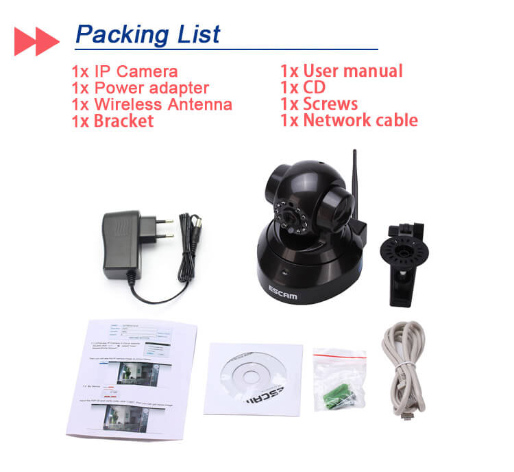ESCAM Black Pearl QF100 1/4 Inch CMOS 720P P2P IP Dome Camera IR Nightvision ONVIF iOS / Android View