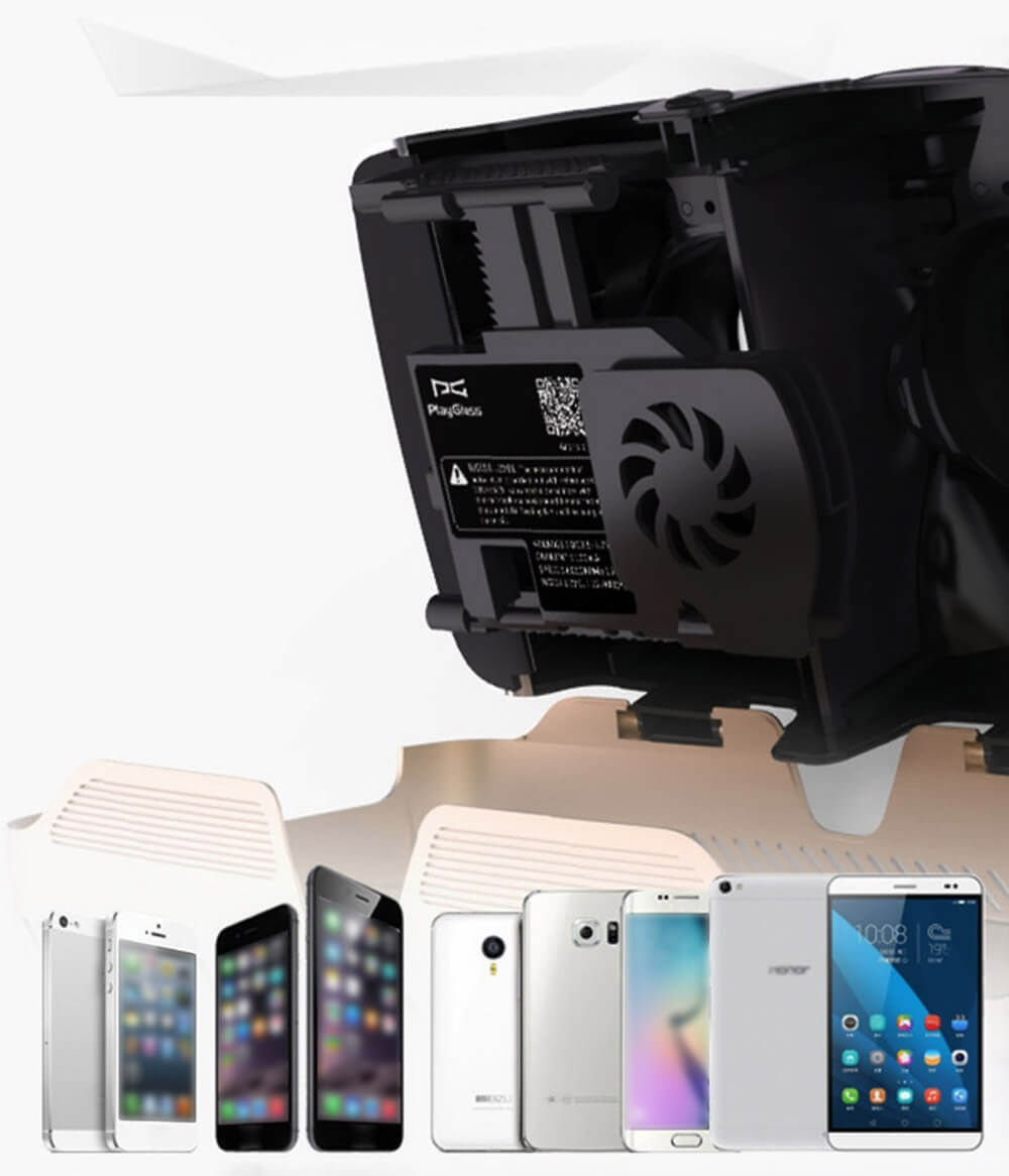 PlayGlass Plus Immersive Virtual Reality 3D VR Headset FOV106 IPD Focus Adjustable Built-in Fan for 4-6 Inch Smartphones
