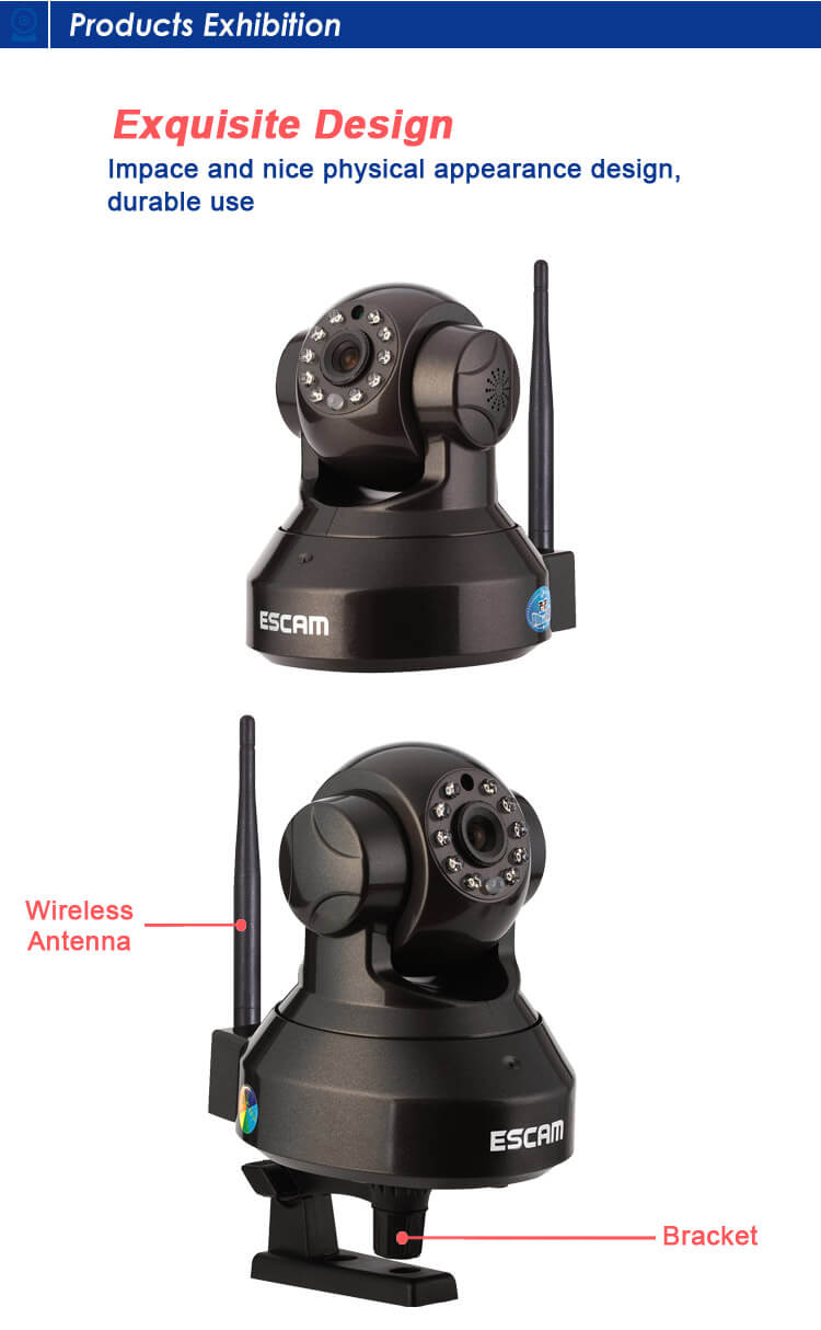 ESCAM Black Pearl QF100 1/4 Inch CMOS 720P P2P IP Dome Camera IR Nightvision ONVIF iOS / Android View