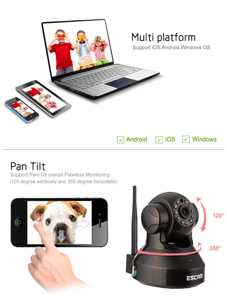 ESCAM Black Pearl QF100 1/4 Inch CMOS 720P P2P IP Dome Camera IR Nightvision ONVIF iOS / Android View