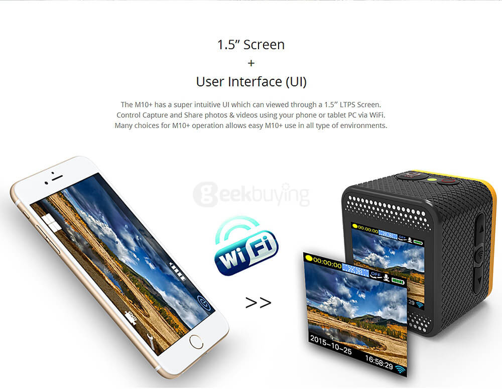 SJCAM M10 Plus Sports Camera DV 2K Resolution Novatek NTK96660 Chipset 170 Wide Angle Fisheyes Lens IP 86 Action Camera  -  Black