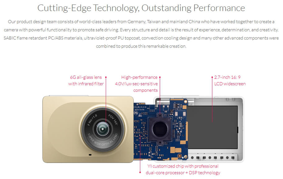 [International Edition] Xiaoyi Yi Smart Car DVR Dash Camera (Gold) + Car Suction Cup + 16GB Micro SD Card