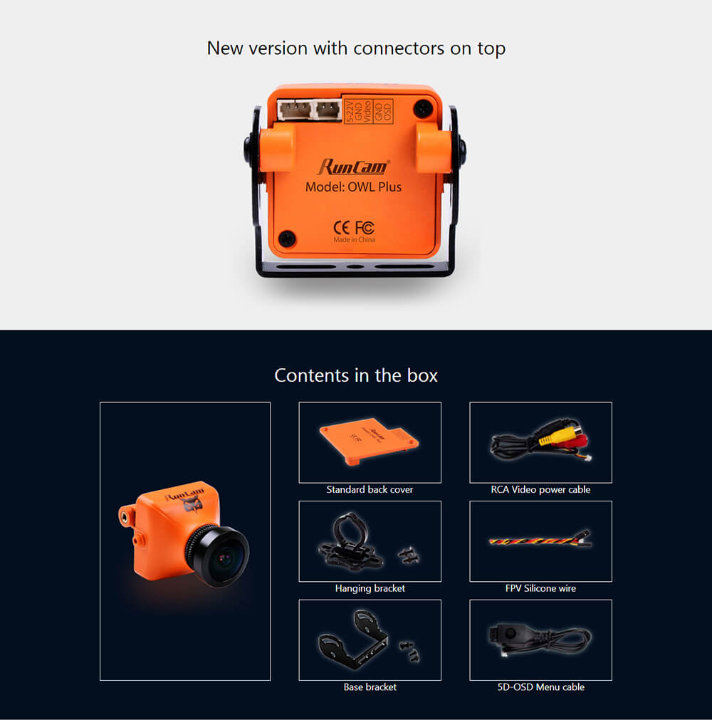 RUNCAM OWL PLUS NTSC 700TVL 5-22V 0.0001 Lux 150Deg. Wide Angle Mini FPV Camera for Drone Quadcopter