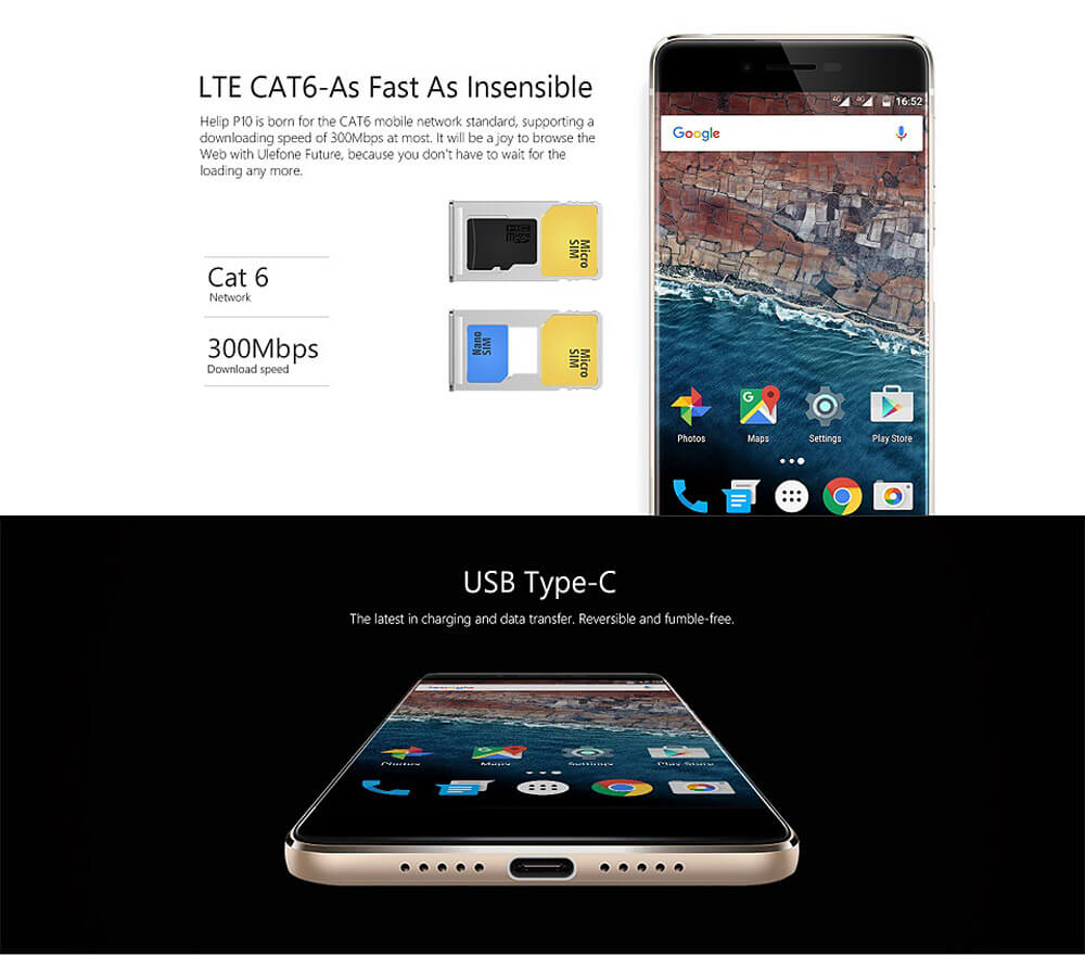 [HK Stock]Ulefone Future 5.5inch FHD 4G Android 6.0 MTK6755 Smartphone Octa Core 4GB RAM 32GB ROM 16.0MP Touch ID Type-C OTG Fast Charge - Golden