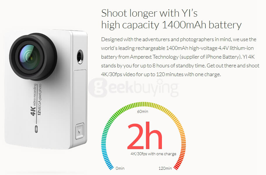 [Official International Version]Xiaoyi YI 4K Action Camera II 2.19 Retina Screen Ambarella A9SE75 Sony IMX377 12MP 155&lrm; Degree Wide Angle 1400mAh EIS LDC Sport Camera - Black