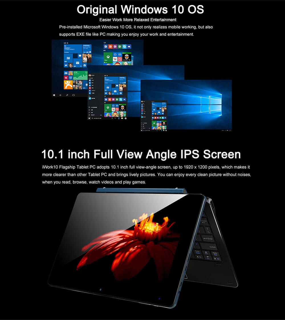 Cube iWork10 Flagship Type-C Intel Cherry Trail Z8300 2in1 Tablet 10.1 inch Dual OS Windows 10 + Android 5.1 Quad Core 1.84GHz IPS 1920*1200 - Blue
