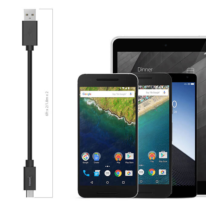 Tronsmart 6feet 1.8M Reversible Type-C Male to USB 2.0 A Male Cable for USB-C Devices ChromeBook Pixel Nexus 5X Nexus 6PGoogle Pixel Google Pixel XL LG G5 and More