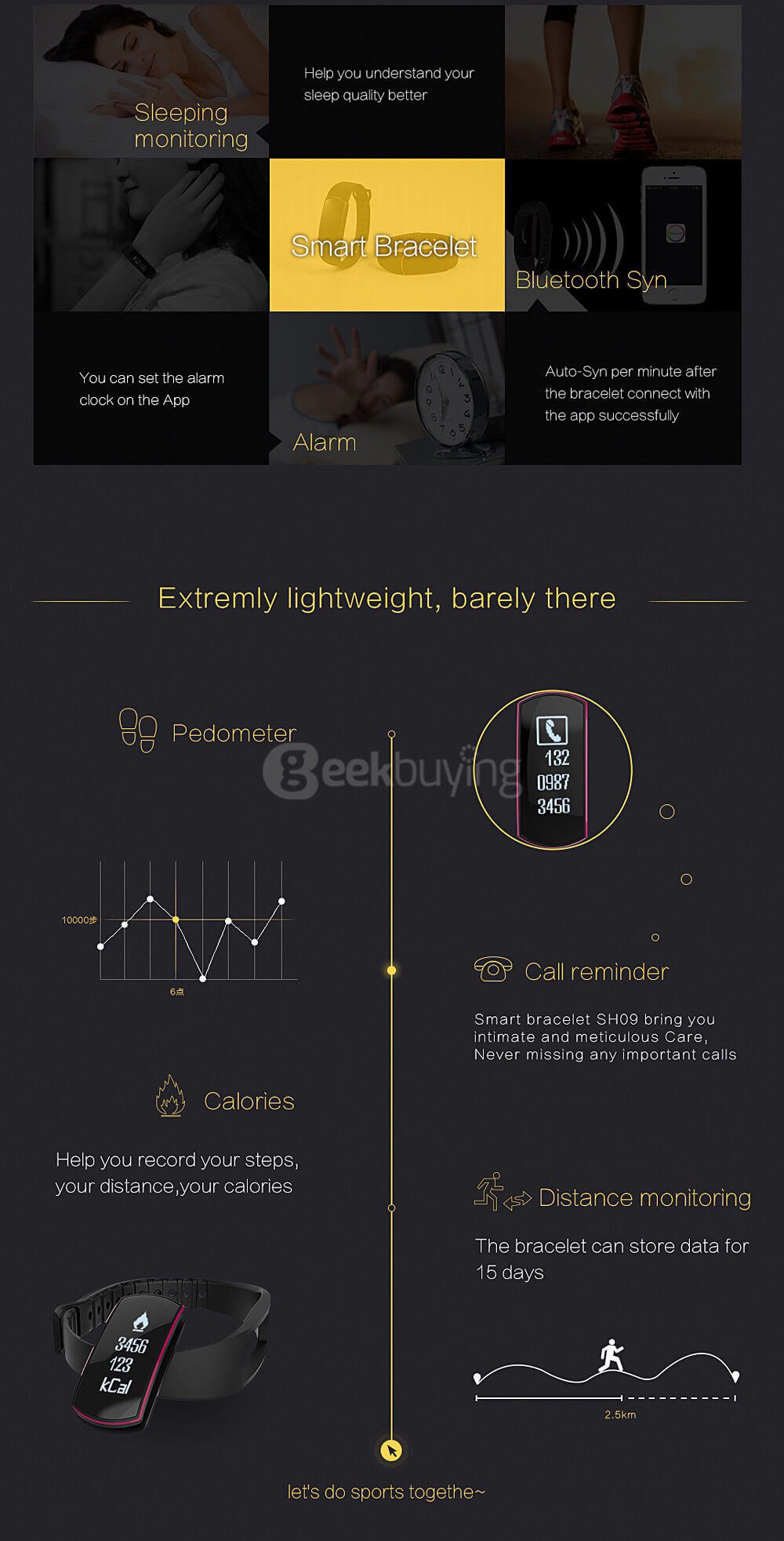 Trasense SH09 Bluetooth 4.0 Smart Bracelet Heart Rate Monitor IP67 0.86
