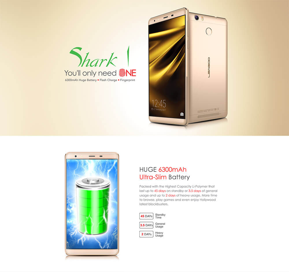 [HK Stock]Leagoo Shark 1 6.0inch FHD 4G LTE 2.5D Screen Android 5.1 3GB 16GB Smartphone 64bit MTK6753 Octa Core 13.0MP Touch ID - Gold