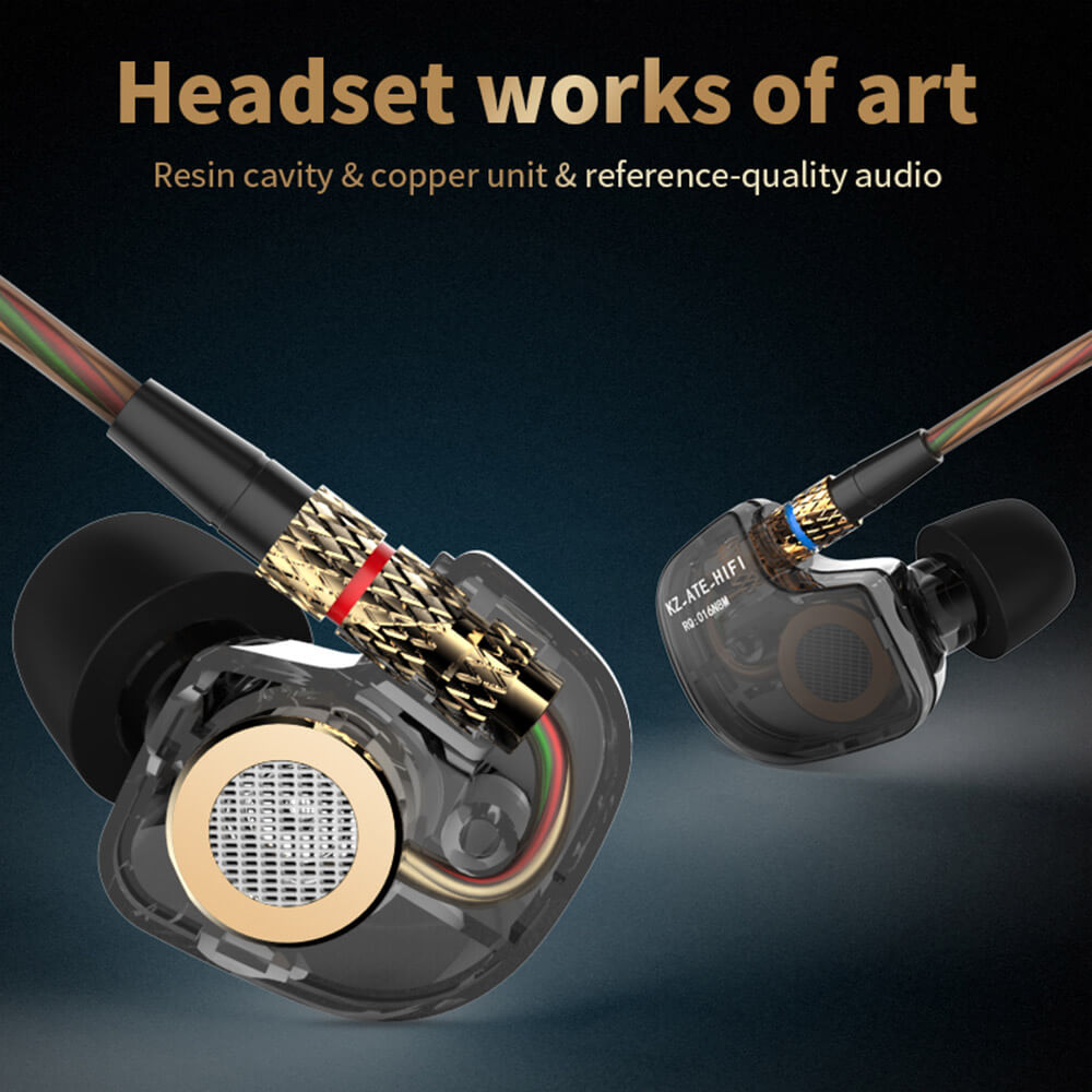 KZ-ATE 3.5mm In-Ear Earphones with Mic HiFi Stereo Headphones Super Bass Noise Canceling Sport Headset