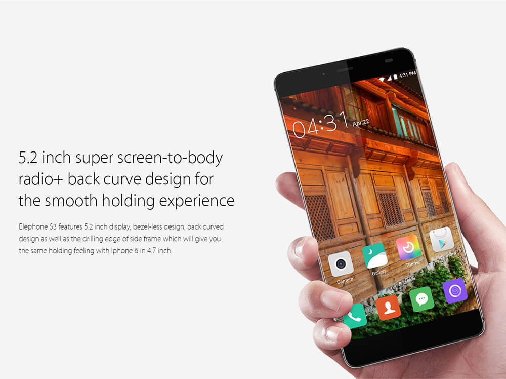 Elephone S3 5.2inch Bezel-less 2.5D Arc FHD Screen Android 6.0 MTK6753 Octa Core Smartphone 3GB 16GB 13.0MP Touch ID Fast Charge Metal Body - Black
