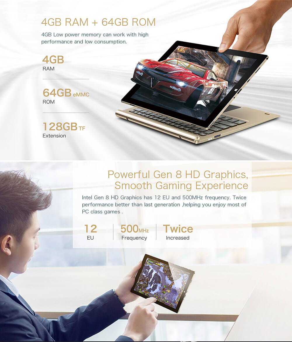 [Spain Stock]Teclast TBook 10 2in1 Tablet 10.1 inch Dual OS Windows 10 + Android 5.1 4GB/64GB Intel Cherry Trail Z8300 Quad Core 1.84GHz IPS 1920*1200 - Gold