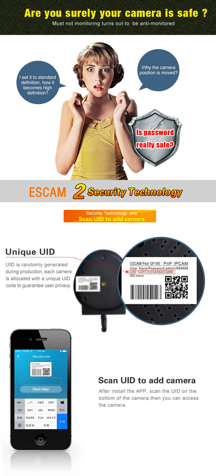 ESCAM Black Pearl QF100 1/4 Inch CMOS 720P P2P IP Dome Camera IR Nightvision ONVIF iOS / Android View