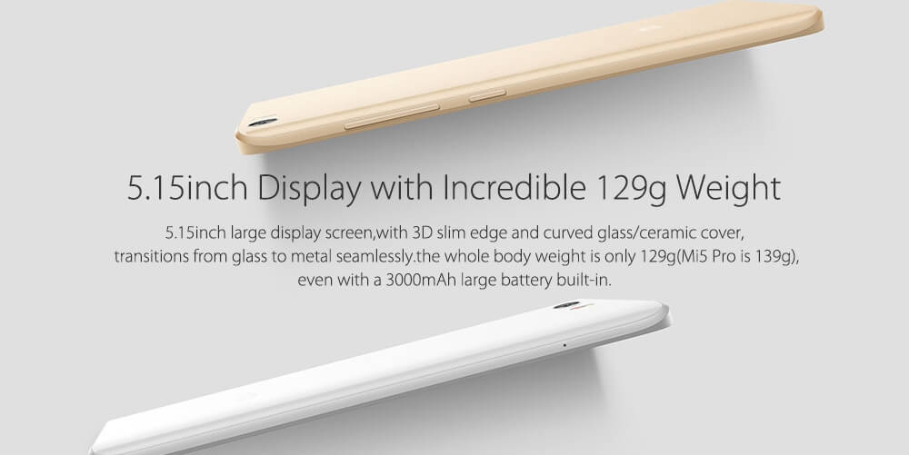 Xiaomi Mi5 Pro 5.15inch FHD MIUI V7 4GB 128GB 4G LTE Smartphone 64-Bit Qualcomm Snapdragon 820 Quad Core Type-C 3D Ceramic Back Cover - White