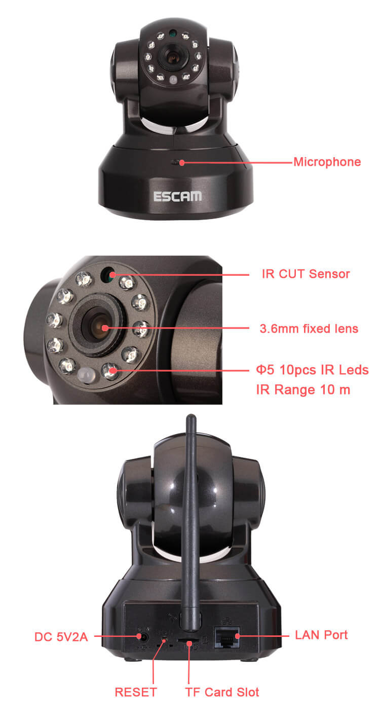 ESCAM Black Pearl QF100 1/4 Inch CMOS 720P P2P IP Dome Camera IR Nightvision ONVIF iOS / Android View