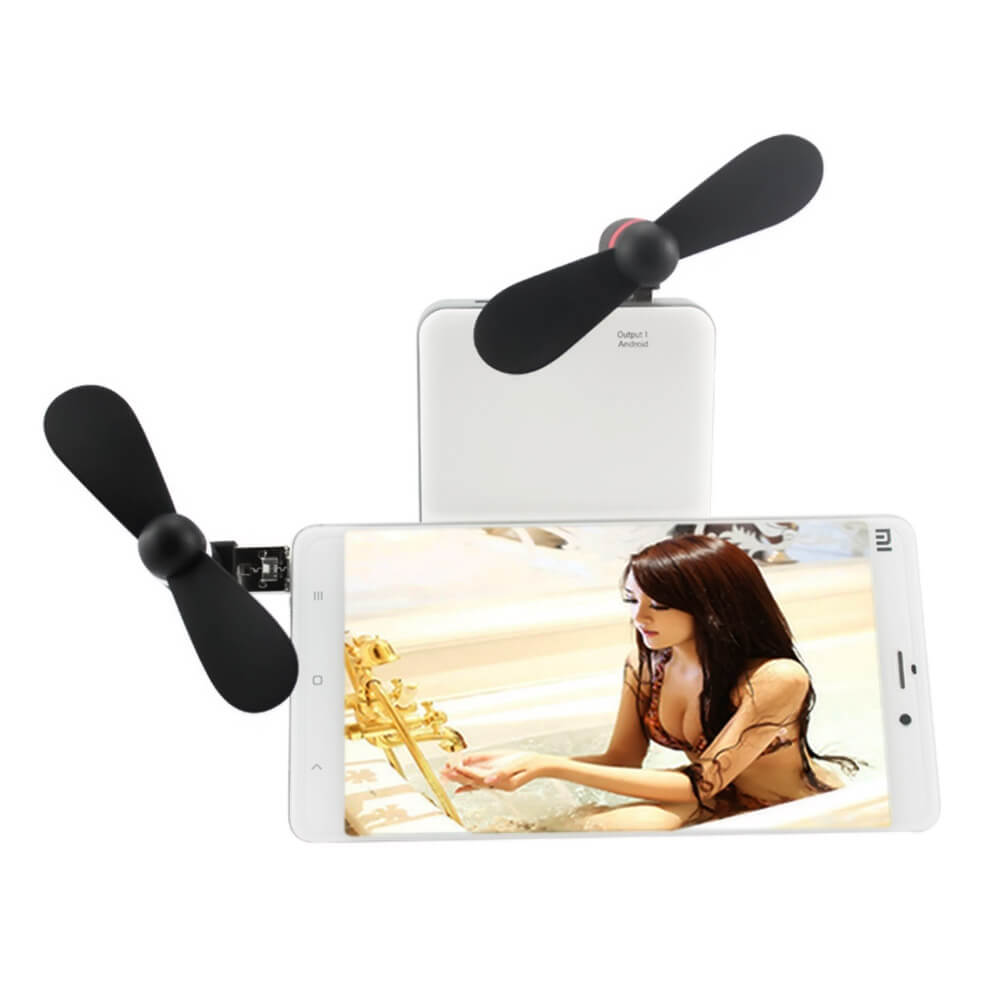 USB And Micro USB Two In One Colorful Mini Phone Fan For Android Phones And Devices With USB Ports - Black