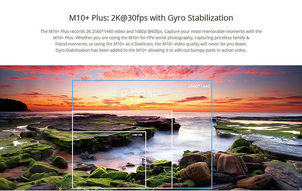 SJCAM M10 Plus Sports Camera DV 2K Resolution Novatek NTK96660 Chipset 170 Wide Angle Fisheyes Lens IP 86 Action Camera  -  Black