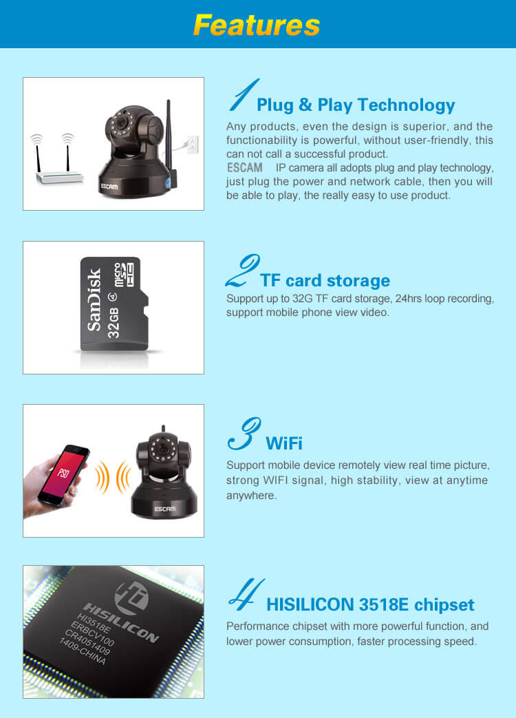 ESCAM Black Pearl QF100 1/4 Inch CMOS 720P P2P IP Dome Camera IR Nightvision ONVIF iOS / Android View