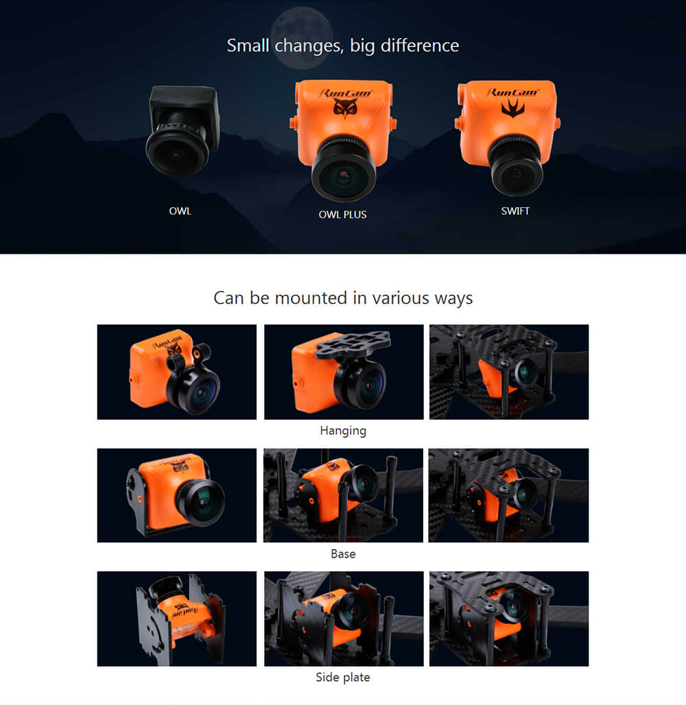 RUNCAM OWL PLUS NTSC 700TVL 5-22V 0.0001 Lux 150Deg. Wide Angle Mini FPV Camera for Drone Quadcopter