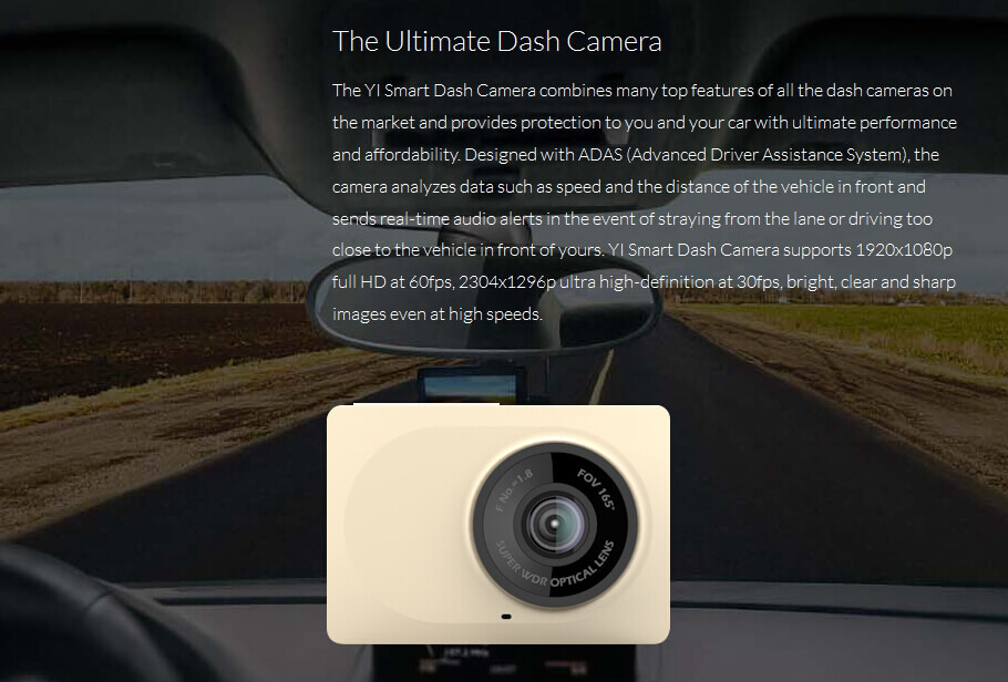[International Edition] Xiaoyi Yi Smart Car DVR Dash Camera (Gold) + Car Suction Cup + 16GB Micro SD Card