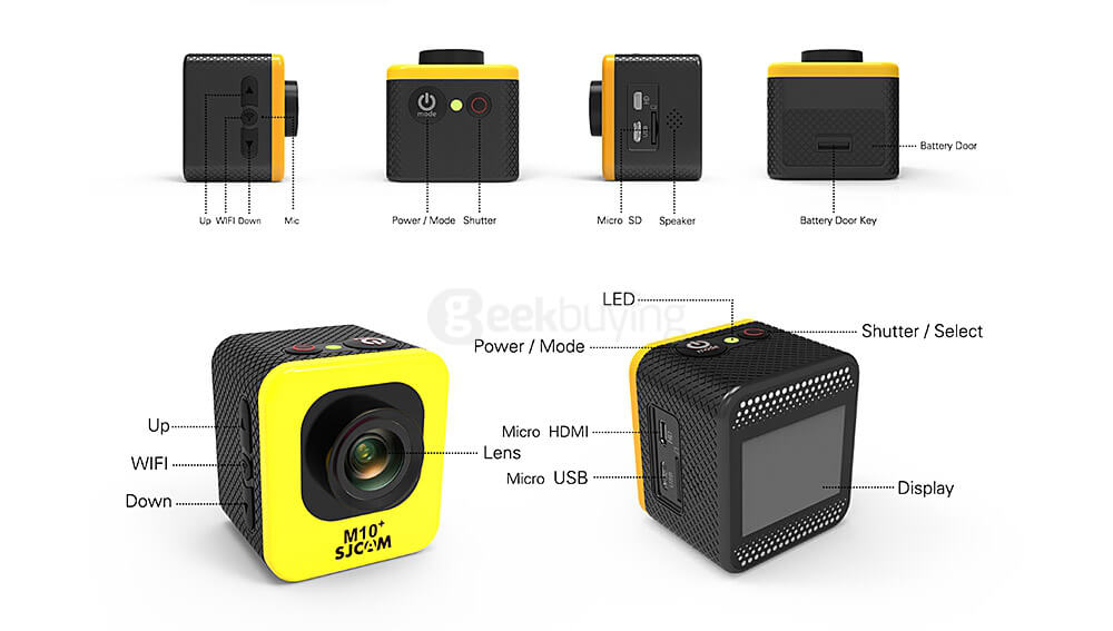 SJCAM M10 Plus Sports Camera DV 2K Resolution Novatek NTK96660 Chipset 170 Wide Angle Fisheyes Lens IP 86 Action Camera  -  Black