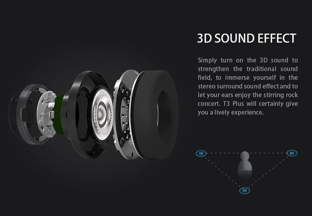 Bluedio T3 Bluetooth4.1 Bass Stereo Headset TF Metal Folding Headphone - Black