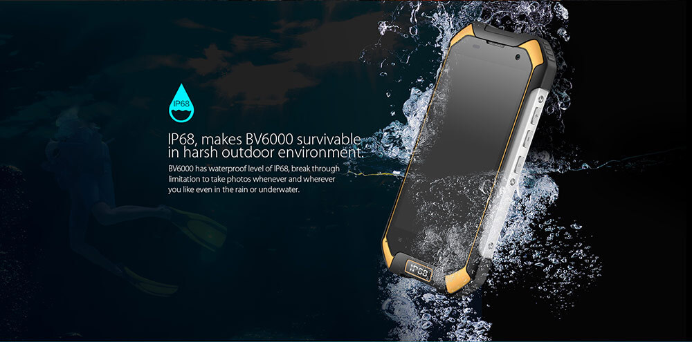 Blackview BV6000 4.7inch HD IP68 Waterproof Shockproof Scratch-proof Rugged Phone MT6755 Octa Core Android 6.0 3GB 32GB 13.0MP NFC Fast Charge - Yellow