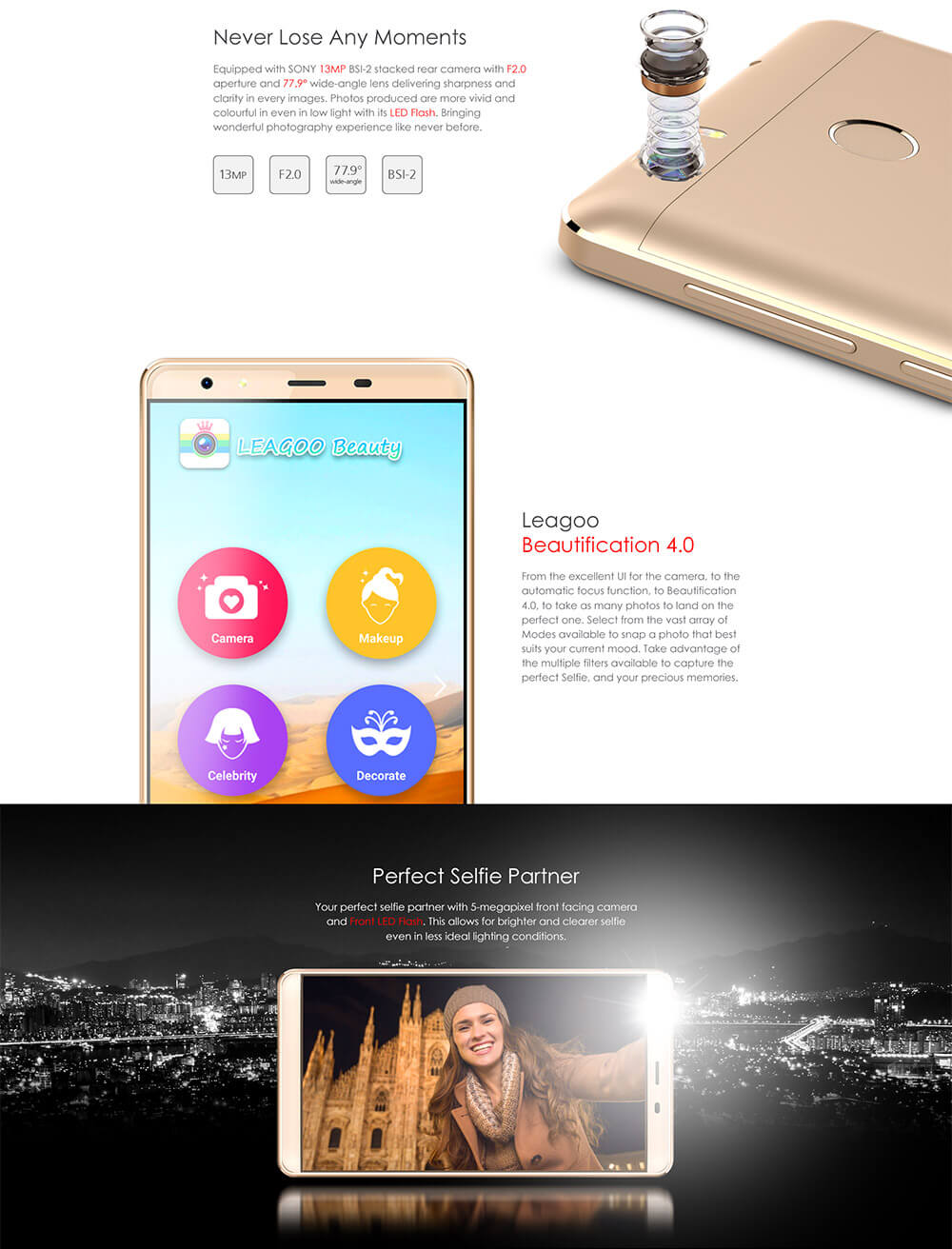 [HK Stock]Leagoo Shark 1 6.0inch FHD 4G LTE 2.5D Screen Android 5.1 3GB 16GB Smartphone 64bit MTK6753 Octa Core 13.0MP Touch ID - Gold