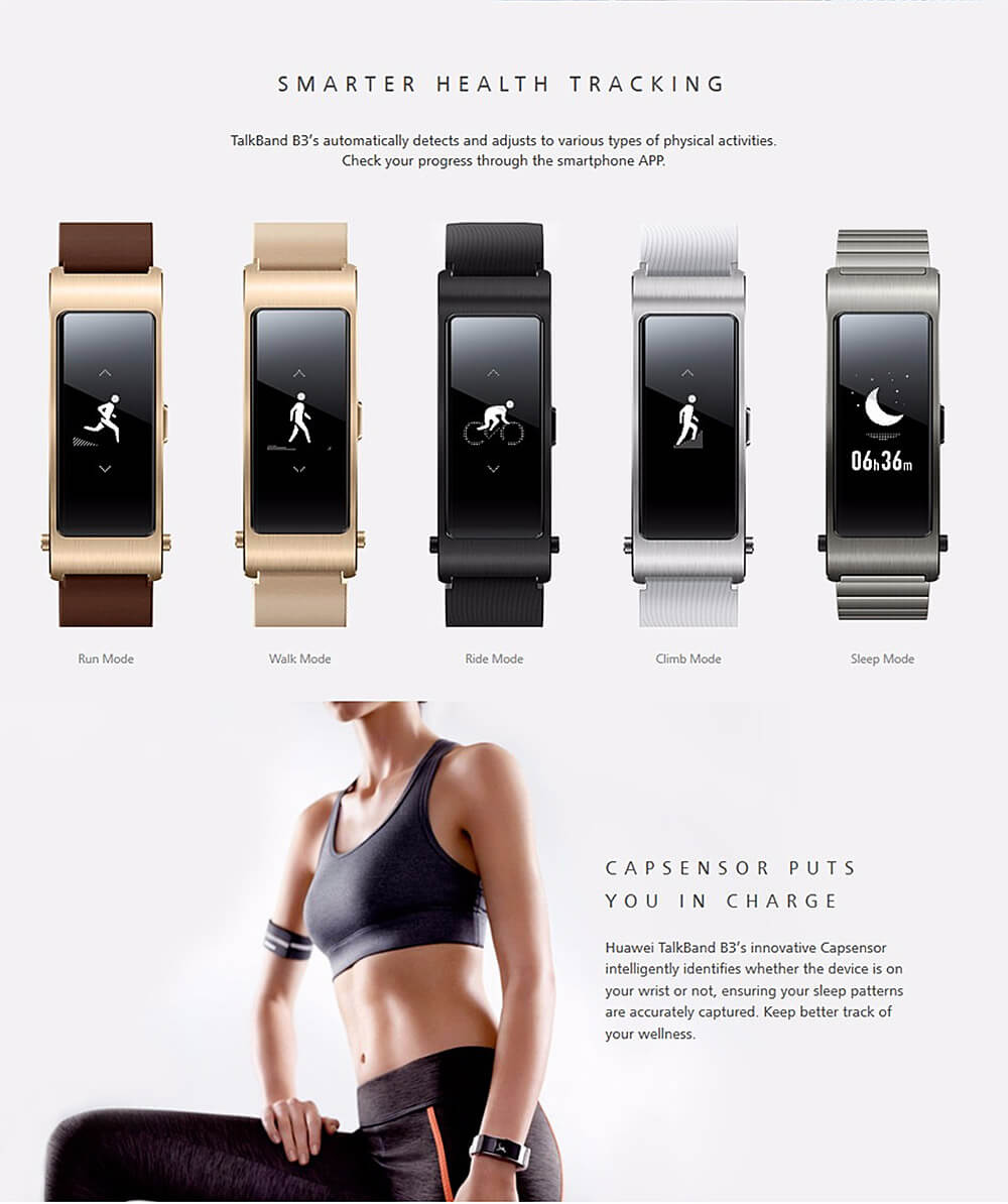Huawei TalkBand B3 Bluetooth 4.2 Headset Smart Bracelet IP57 Waterproof 5 Modes Sports Fitness Tracker Call Reminder For Android iOS (TPU Strap) - Black