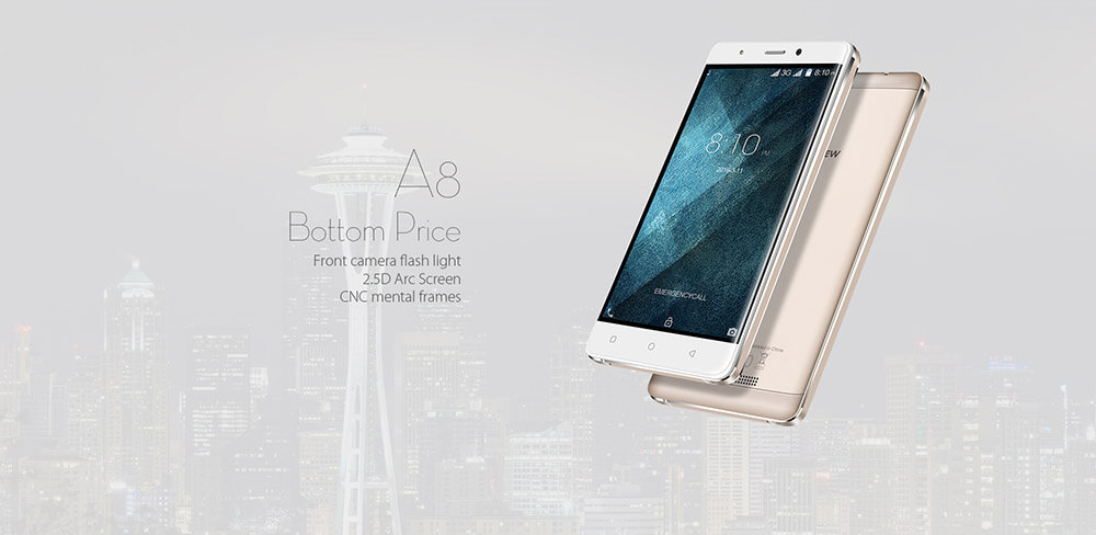 Blackview A8 5.0inch HD Screen 3G Smartphone Android 5.1 1GB RAM 8GB ROM MT6580A Quad Core 1.3GHz 8.0MP WIFI GPS - Gold