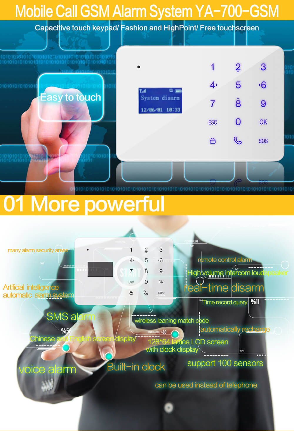 YA-700-GSM-4 LCD Wireless GSM Autodial SMS Home House Office Security Burglar Alarm System