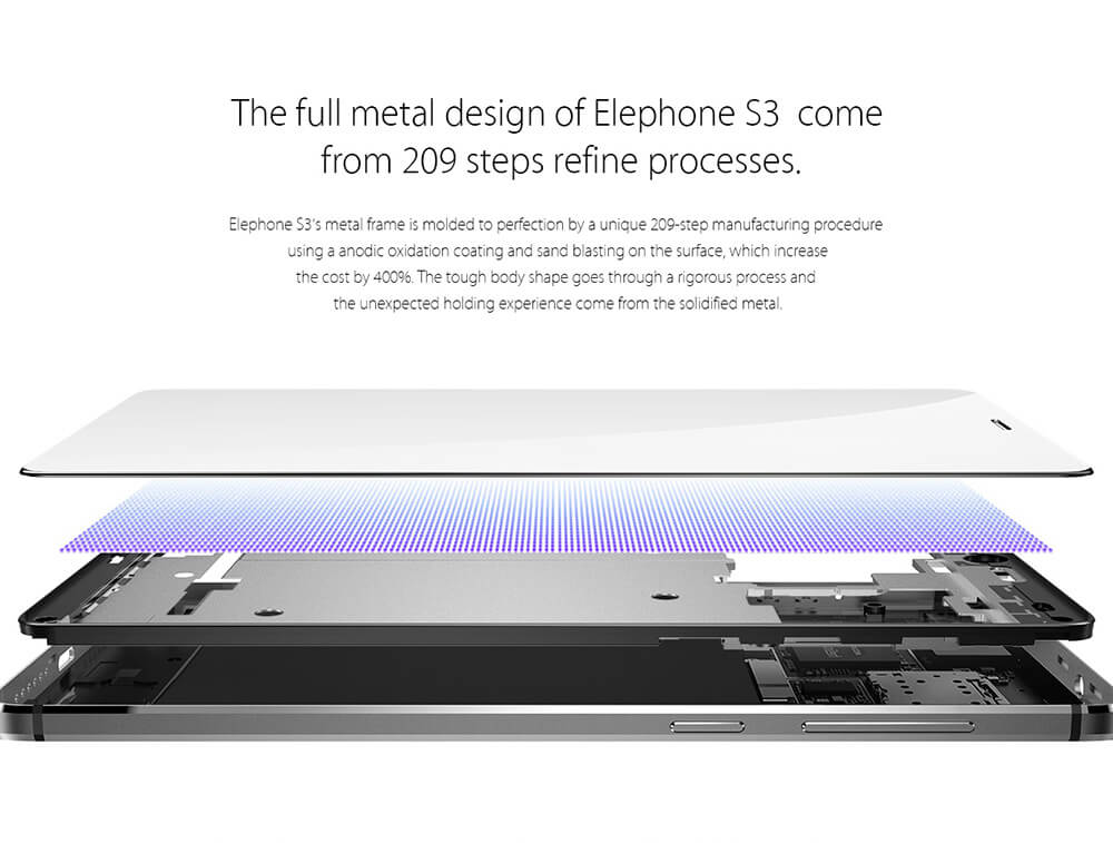 Elephone S3 5.2inch Bezel-less 2.5D Arc FHD Screen Android 6.0 MTK6753 Octa Core Smartphone 3GB 16GB 13.0MP Touch ID Fast Charge Metal Body - Black