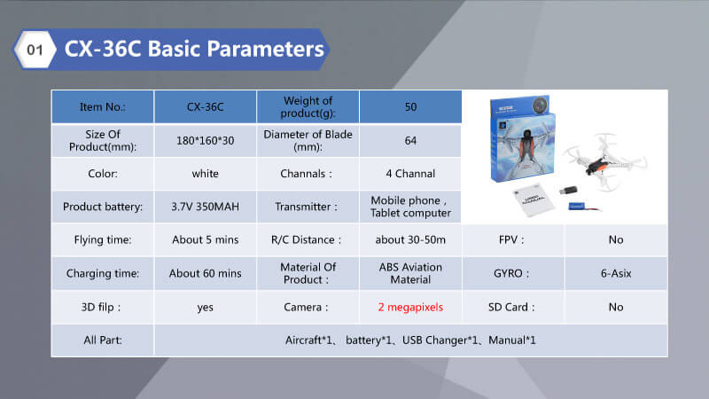 Cheerson CX-36C CX36C With 2MP Camera Mini WiFi APP Control RC Quadcopter RTF - White